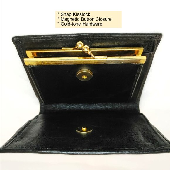 Hand Painted Wallet Red Motif Black Genuine Leather Coin Purse Bifold Cardholder - Picture 8 of 10